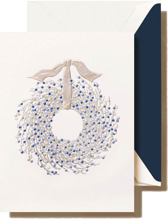 Boxed Holiday Greeting Cards by Crane & Co. (Engraved Juniper Berry Wreath-MTP)