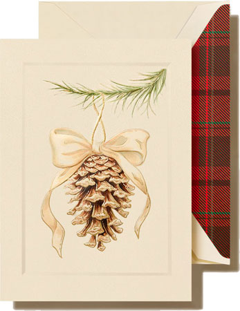 Boxed Holiday Greeting Cards by Crane & Co. (Elegant Pine Cone Ornament)