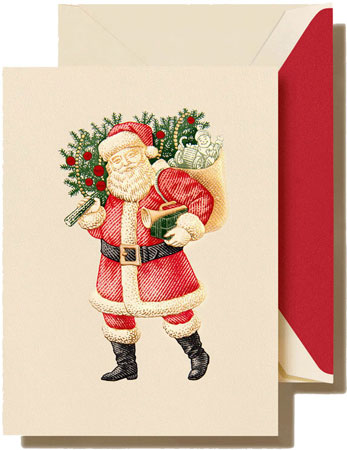 Boxed Holiday Greeting Cards by Crane & Co. (Engraved Classic Santa)