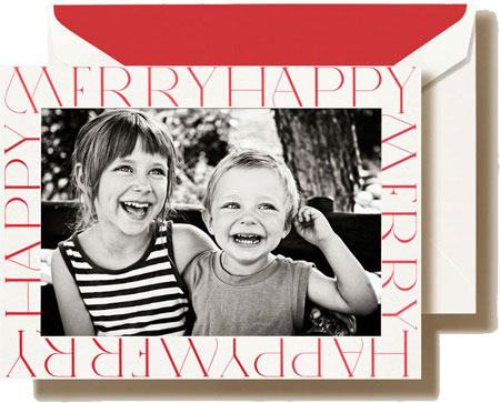 Boxed Holiday Photo Mount Cards by Crane & Co. (Foil Merry Happy)