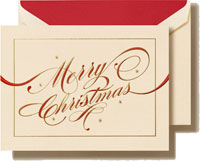 Boxed Holiday Greeting Cards by Crane & Co. (Engraved Ribbon Flourish Merry Christmas)
