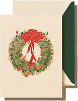 Boxed Holiday Greeting Cards by Crane & Co. (Engraved Holly Wreath with Bells)