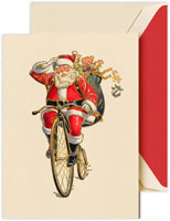 Boxed Holiday Greeting Cards by Crane & Co. (Foil Embossed Penny Farthing Santa)