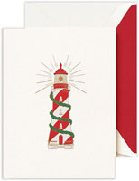 Boxed Holiday Greeting Cards by Crane & Co. (Engraved Candy Cane Lighthouse)