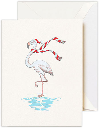 Boxed Holiday Greeting Cards by Crane & Co. (Engraved Festive Flamingo)