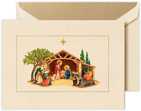 Boxed Holiday Greeting Cards by Crane & Co. (Foil Embossed Away In A Manger)