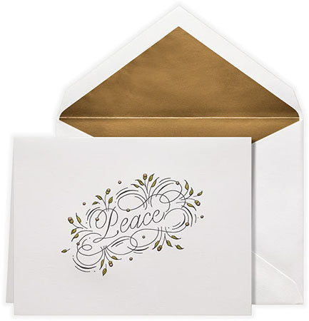 Boxed Holiday Greeting Cards by Crane & Co. (Engraved Calligraphic Peace)