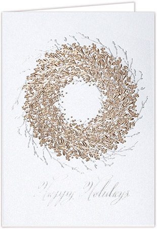 Holiday Greeting Cards by Carlson Craft - Rose Gold Wreath with Foil Holiday Greeting Cards by Carlson Craft - Rose Gold Wreath with Foil