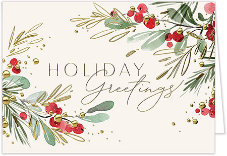 Personalized Holiday Greeting Cards by Carlson Craft - Greens and Berries with Foil Personalized Holiday Greeting Cards by Carlson Craft - Greens and Berries with Foil
