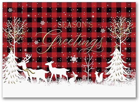 Holiday Greeting Cards by Carlson Craft - Plaid Winter Scene with Foil Holiday Greeting Cards by Carlson Craft - Plaid Winter Scene with Foil