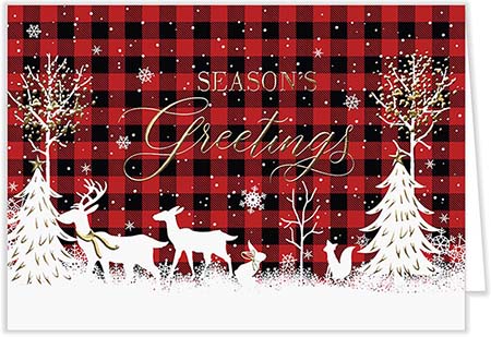 Holiday Greeting Cards by Carlson Craft - Plaid Winter Scene with Foil Holiday Greeting Cards by Carlson Craft - Plaid Winter Scene with Foil
