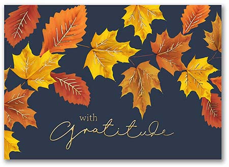 Holiday Greeting Cards by Carlson Craft - Gratitude Leaves with Foil