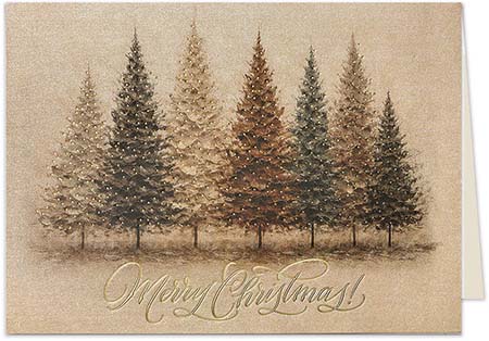 Holiday Greeting Cards by Carlson Craft - Sculpted Trees with Foil