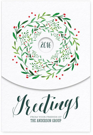 Corporate Holiday Greeting Cards by Checkerboard - Bright Wreath