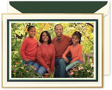 Holiday Photo Mount Cards by Crane & Co. - Green Beaded Border