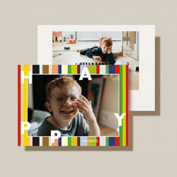 Holiday Digital Photo Cards by Crane & Co. - Happy Holidays Striped Horizontal