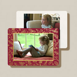 Holiday Digital Photo Cards by Crane & Co. - Gold Foil Horizontal Botanical