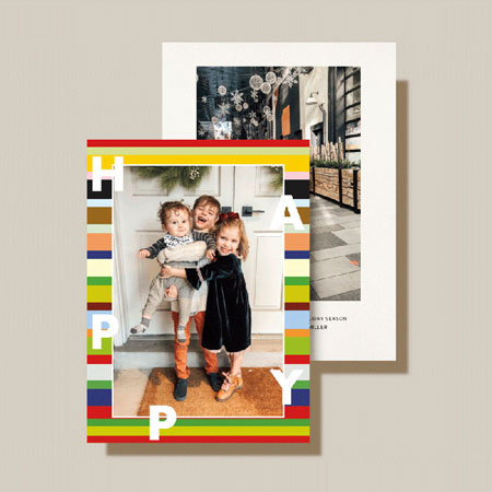 Holiday Digital Photo Cards by Crane & Co. - Happy Holidays Striped Vertical