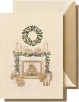 Holiday Greeting Cards by Crane & Co. - Cozy Christmas Fireplace Mantel