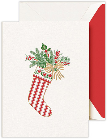 Holiday Greeting Cards by Crane & Co. - Striped Christmas Stocking Holiday Greeting Cards by Crane & Co. - Striped Christmas Stocking