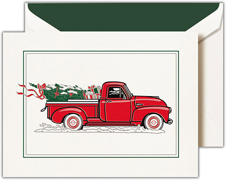 Holiday Greeting Cards by Crane & Co. - Classic Red Truck With Tree Holiday Greeting Cards by Crane & Co. - Classic Red Truck With Tree