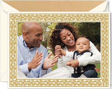 Holiday Photo Mount Cards by Crane & Co. - Engraved Golden Holly