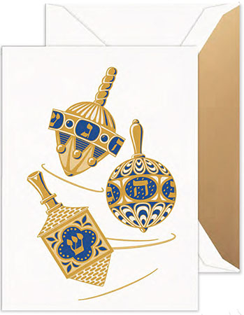 Hanukkah Greeting Cards by Crane & Co. - Engraved Spinning Dreidels