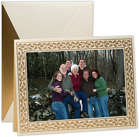 Holiday Photo Mount Cards by Crane & Co. - Engraved Golden Holly