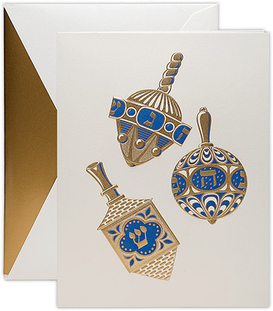 Hanukkah Greeting Cards by Crane & Co. - Engraved Spinning Dreidels