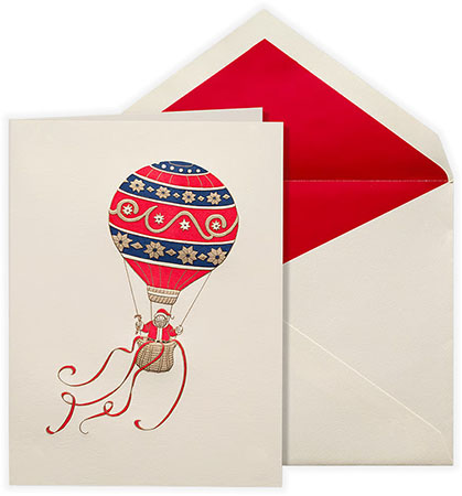 Holiday Greeting Cards by Crane & Co. - Engraved Santa's Hot Air Balloon