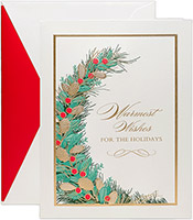Boxed Holiday Greeting Cards by Crane & Co. (Engraved Holiday Wishes Greenery)