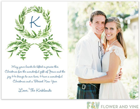 Digital Holiday Photo Cards by Flower & Vine (Watercolor Greenery Wreath)