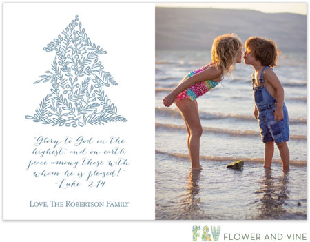 Flower & Vine - Digital Holiday Photo Cards (Delicate Christmas Tree - Blue)