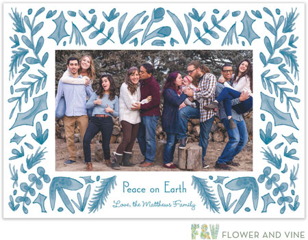 Digital Holiday Photo Cards by Flower & Vine (Festive Holly Border - Aqua)