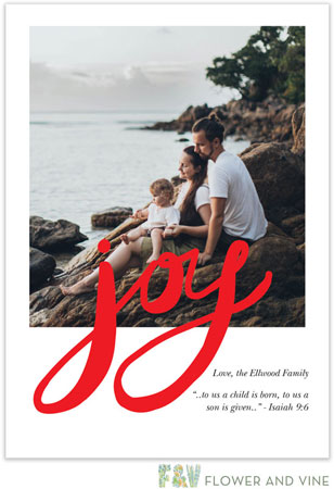 Digital Holiday Photo Cards by Flower & Vine (Hand Lettered Joy - Red)