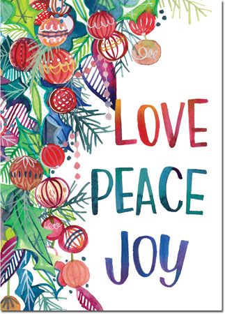 Boxed Charitable Holiday Greeting Cards by Good Cause Greetings - Love Peace Joy