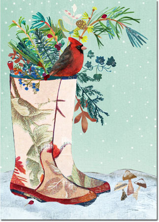Boxed Charitable Holiday Greeting Cards by Good Cause Greetings - Snowy Wellies