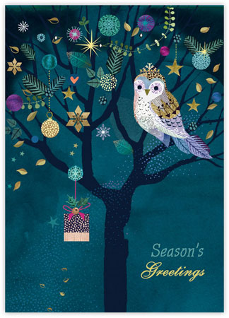 Boxed Charitable Holiday Greeting Cards by Good Cause Greetings - Sparkly Owl Boxed Charitable Holiday Greeting Cards by Good Cause Greetings - Sparkly Owl