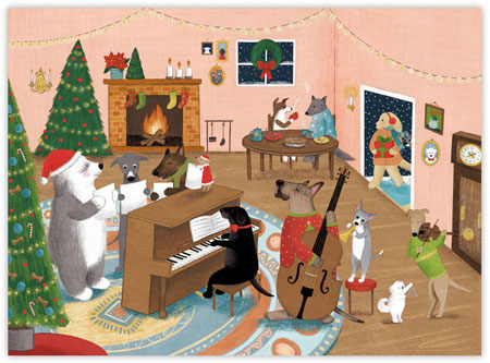 Boxed Charitable Holiday Greeting Cards by Good Cause Greetings - Canine Carolers