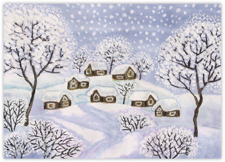 Charitable Holiday Greeting Cards by Good Cause Greetings - Cabins in the Snow