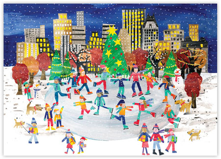 Boxed Charitable Holiday Greeting Cards by Good Cause Greetings - Skating Party