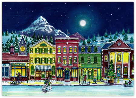 Boxed Charitable Holiday Greeting Cards by Good Cause Greetings - Mountain Moonlight
