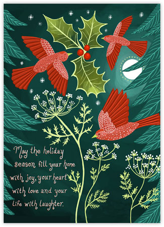 Boxed Charitable Holiday Greeting Cards by Good Cause Greetings - Three Red Birds