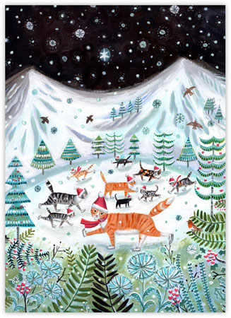 Boxed Charitable Holiday Greeting Cards by Good Cause Greetings - Cats on Ice