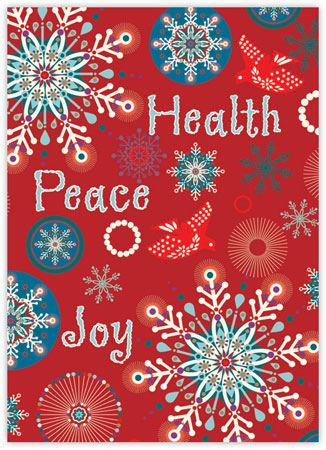 Boxed Charitable Holiday Greeting Cards by Good Cause Greetings - Health Peace Joy