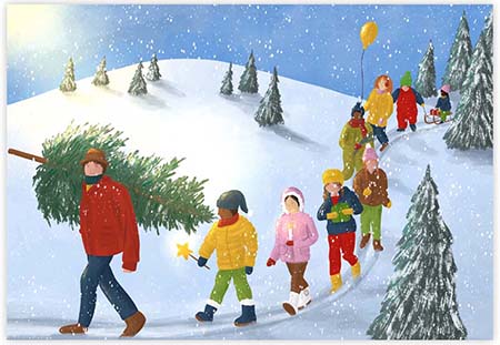 Boxed Charitable Holiday Greeting Cards by Good Cause Greetings - Bringing in the Tree
