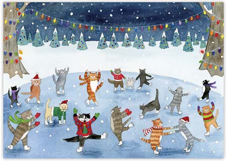 Charitable Holiday Greeting Cards by Good Cause Greetings - Skating Cats
