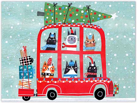 Boxed Holiday Greeting Cards by Good Cause Greetings - Holiday Cat Bus Boxed Holiday Greeting Cards by Good Cause Greetings - Holiday Cat Bus