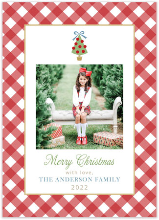 Digital Holiday Photo Cards by HollyDays (Gingham with Christmas Tree Vertical)