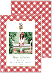Holiday Digital Holiday Photo Cards by HollyDays (Gingham with Christmas Tree Vertical)
